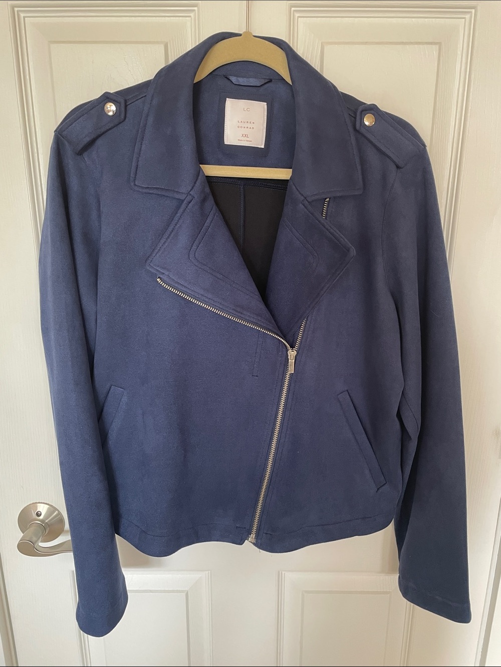 LC Lauren Conrad Navy Suede Moto Jacket